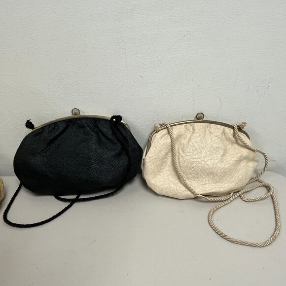 New Vintage 2 black + cream woven straw crossbody shoulder bags small made Italy - Picture 1 of 7